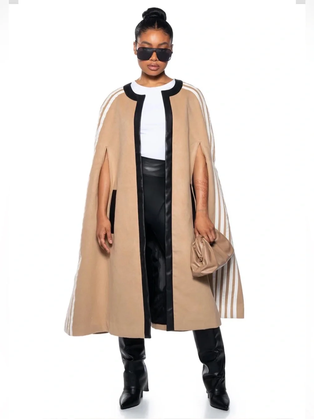 AKIRA Milan Street Style Poncho With Black Trim And White Stripes